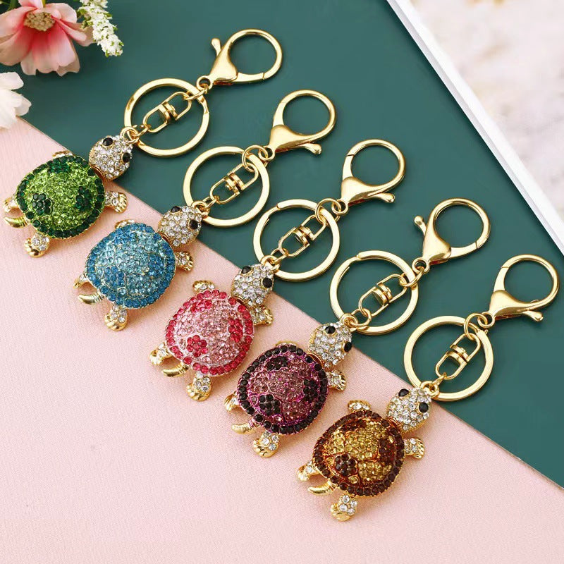 Crystal Turtle Keychain Sparkling Charm with Metal Ring