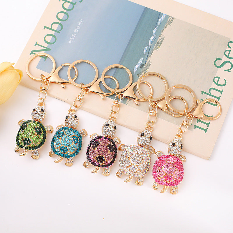 Crystal Turtle Keychain Sparkling Charm with Metal Ring