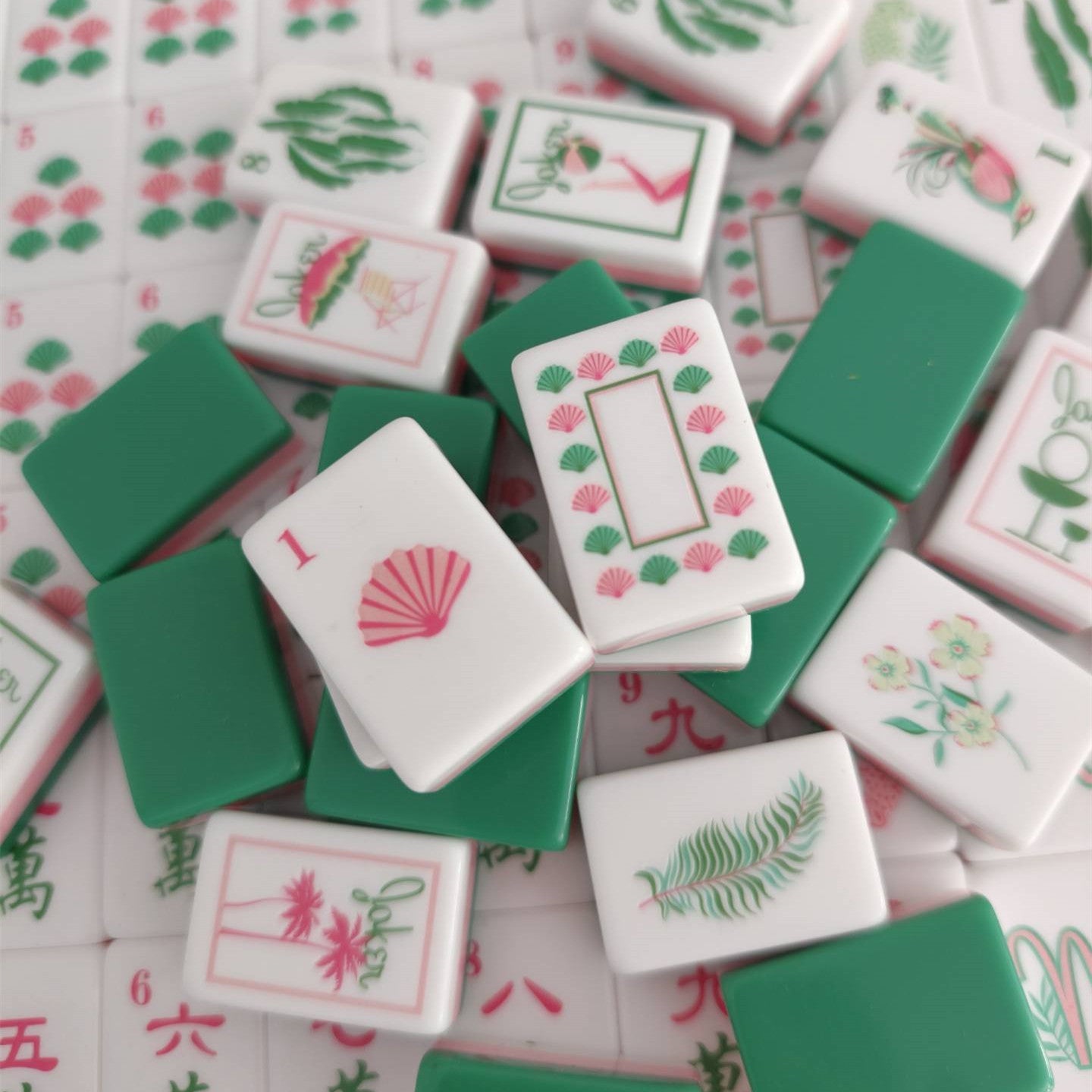 Green Acrylic Mahjong Set Classic Game Tiles