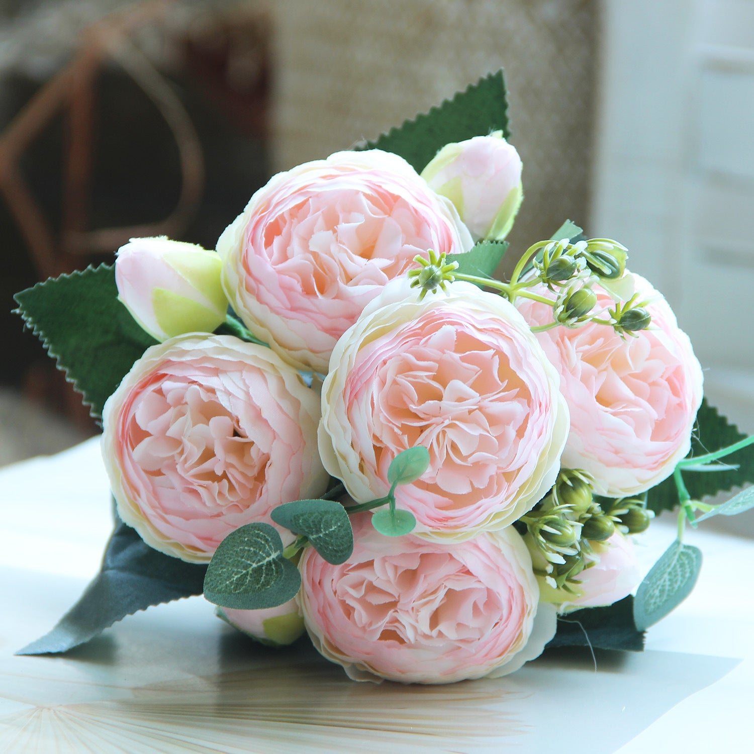 Valentine’s Day Faux Peony Rose Bouquet Silk Floral Decor