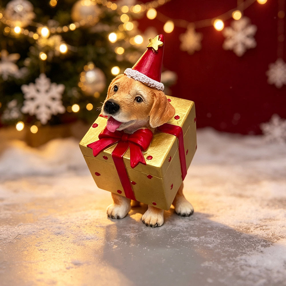 Cute Resin Christmas Dog Figurines Golden Retriever Holiday Decor