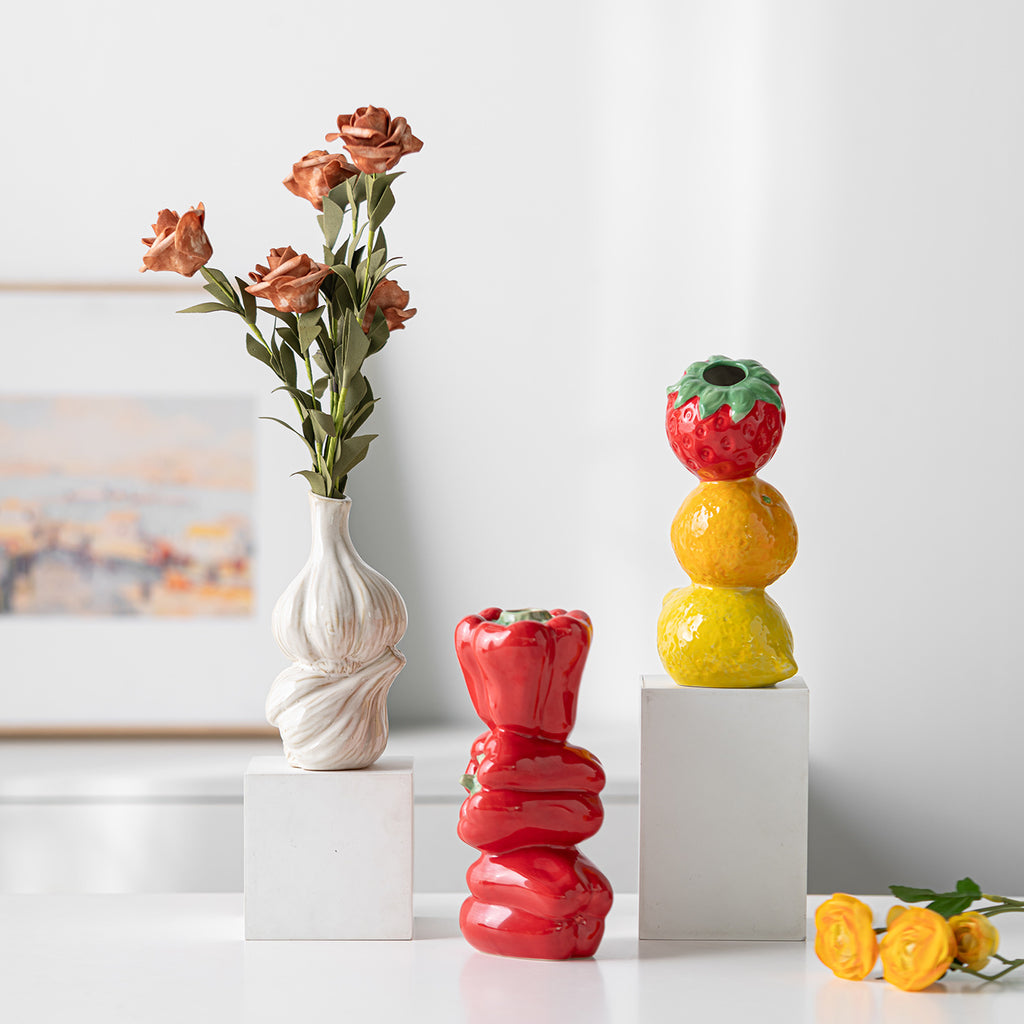 Ceramic Fruit Stack Vase Decorative Tabletop Centerpiece