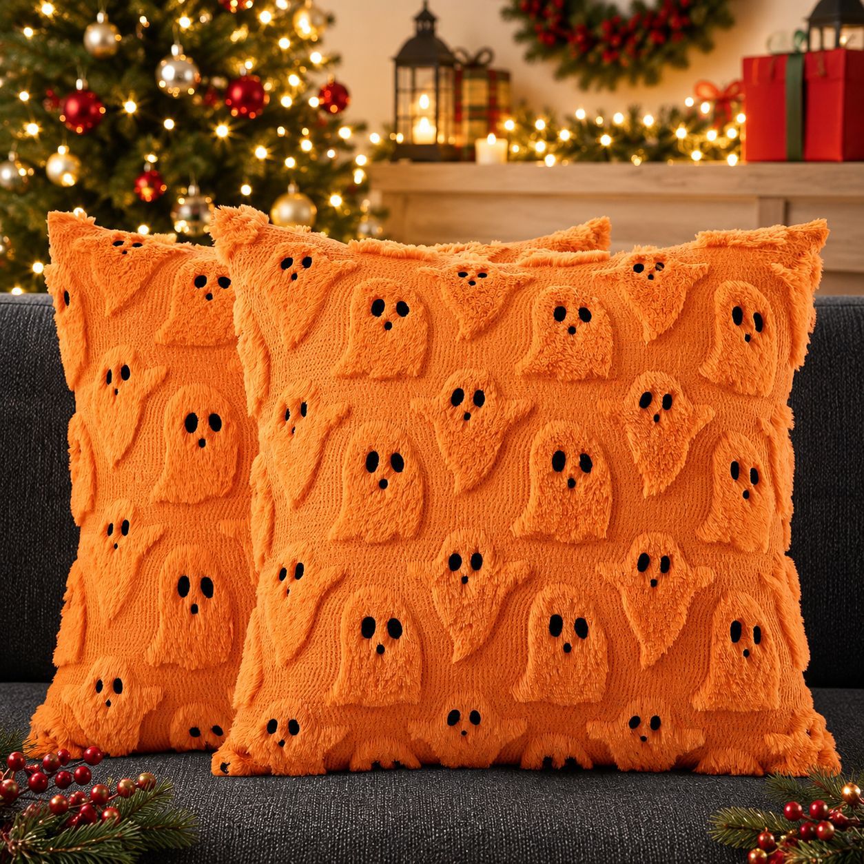 Halloween Ghost Plush Pillow Cover Cozy Holiday Home Decor