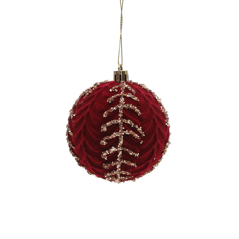 Burgundy Velvet Glitter Ball Christmas Tree Ornaments