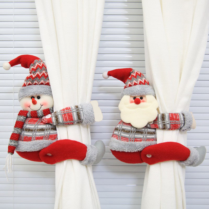 Christmas Fabric Curtain Tiebacks with Santa Snowman Holiday Decor