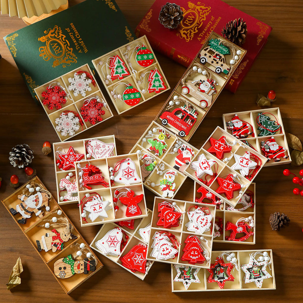 Wooden Christmas Ornament Set Holiday Hanging Decor