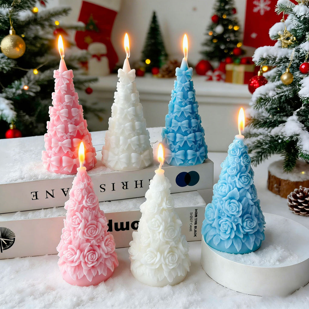 Bow Christmas Tree Candle Decorative Candle Holiday Home Decor