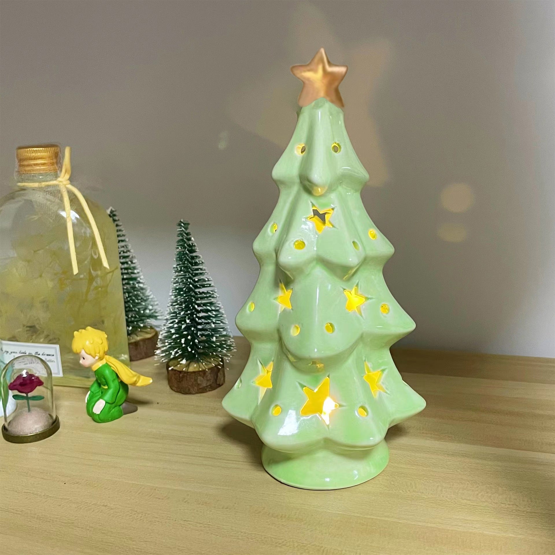Ceramic Christmas Tree LED Night Light Holiday Table Decor