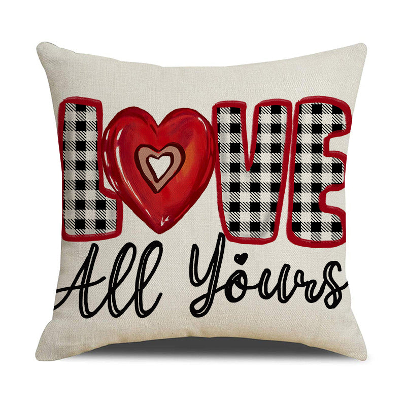 Valentine Linen Heart Throw Pillow Cover Romantic Sofa Decor