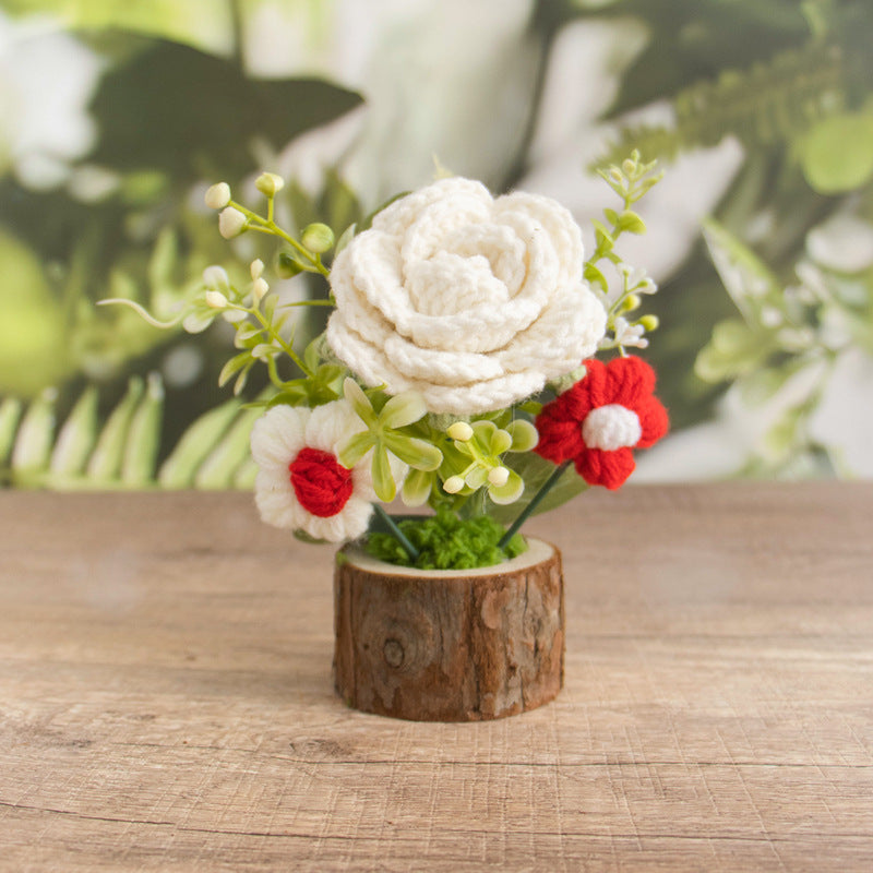 Crochet Daisy Rose Flower Pot Handmade Gift Decor