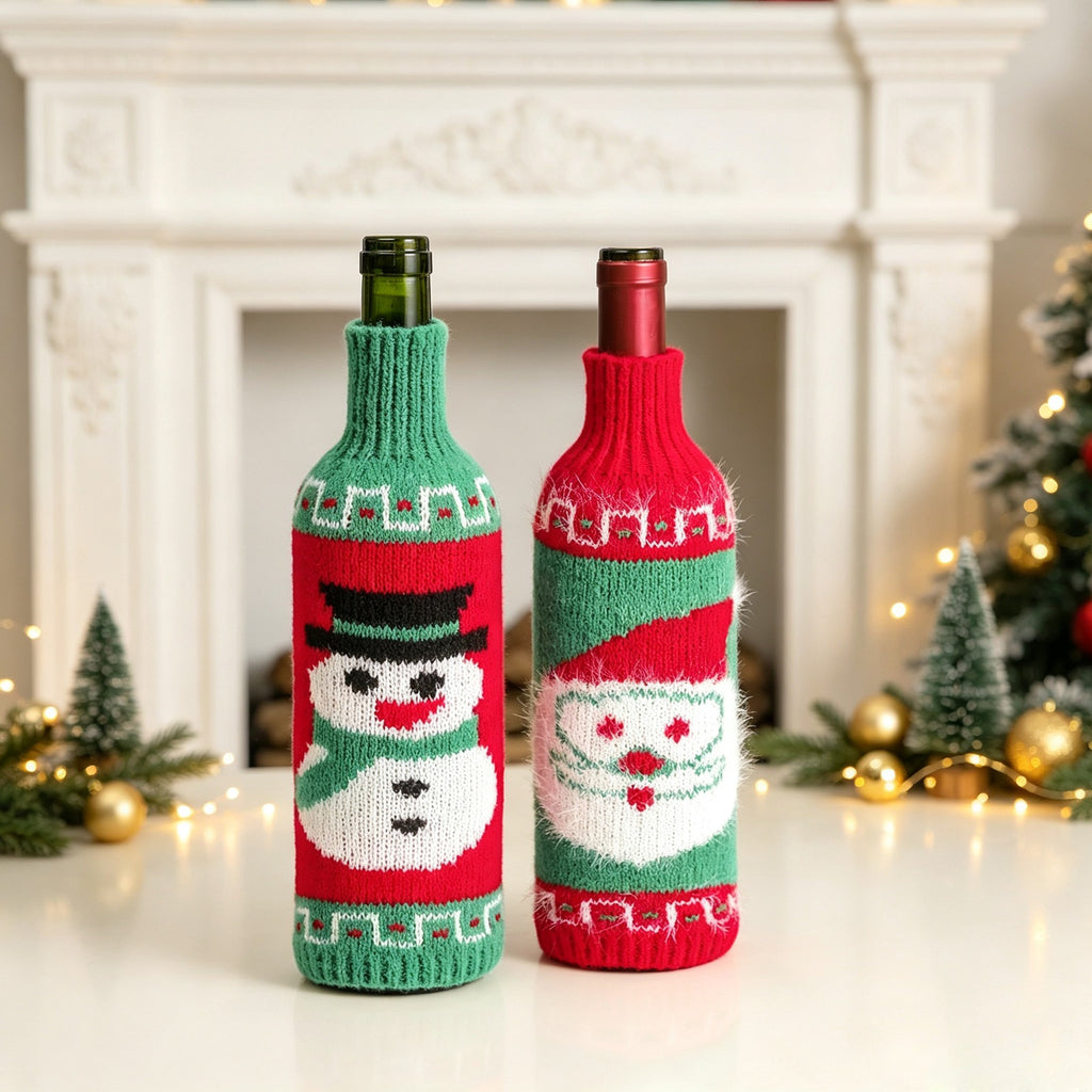 Christmas Wine Bottle Sweater Covers Santa Snowman Decor