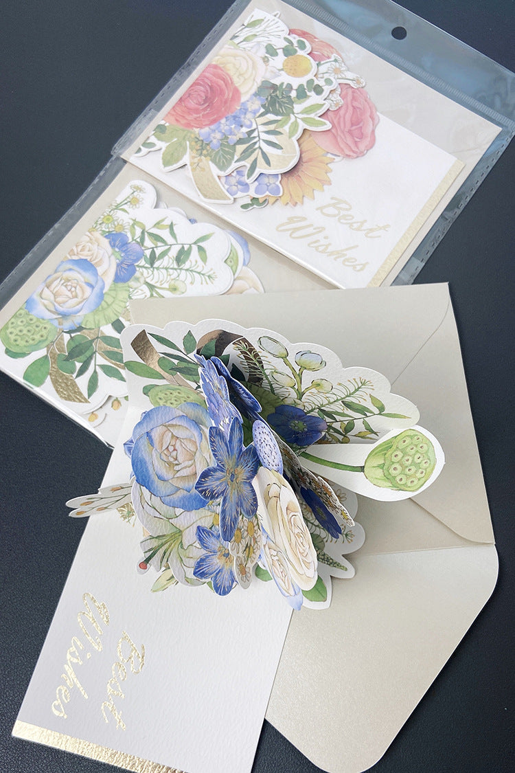 Valentine Greeting Card Half Cover Floral Bouquet Paper Gift