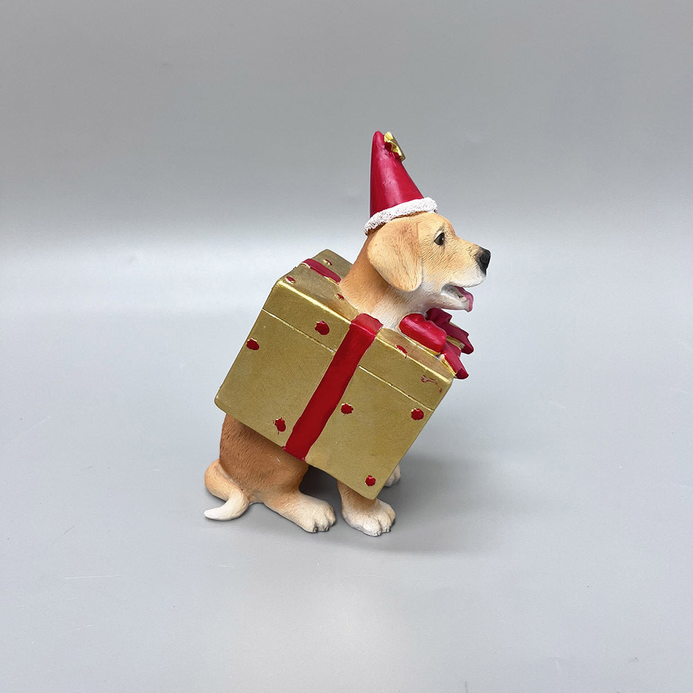 Cute Resin Christmas Dog Figurines Golden Retriever Holiday Decor