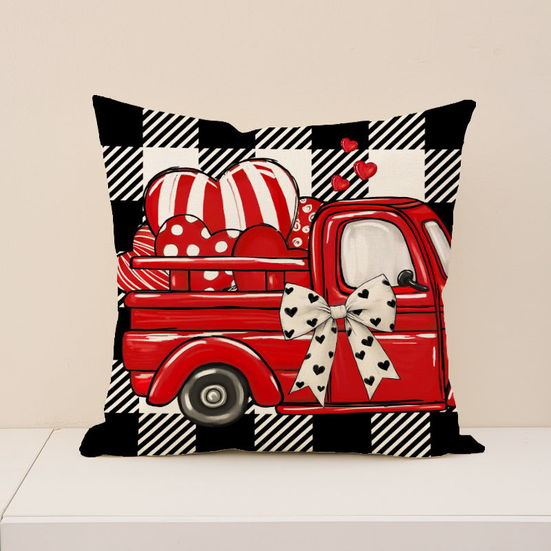 Valentine Red Truck & Buffalo Plaid Heart Pillow Covers Set
