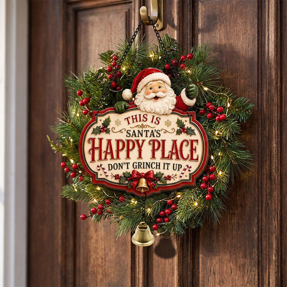 2D Printed Christmas Happy Place Wooden Door Sign Decor