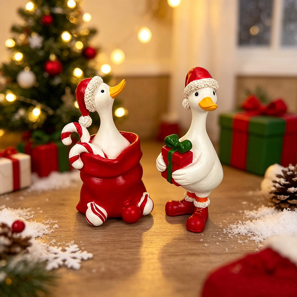 Cute Resin Christmas Duck Figurines Holiday Tabletop Decor