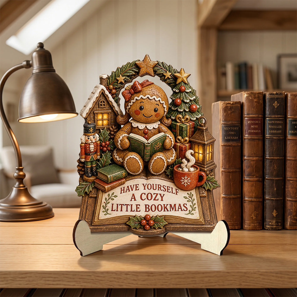 Christmas Reading Theme Wooden Tabletop Decor