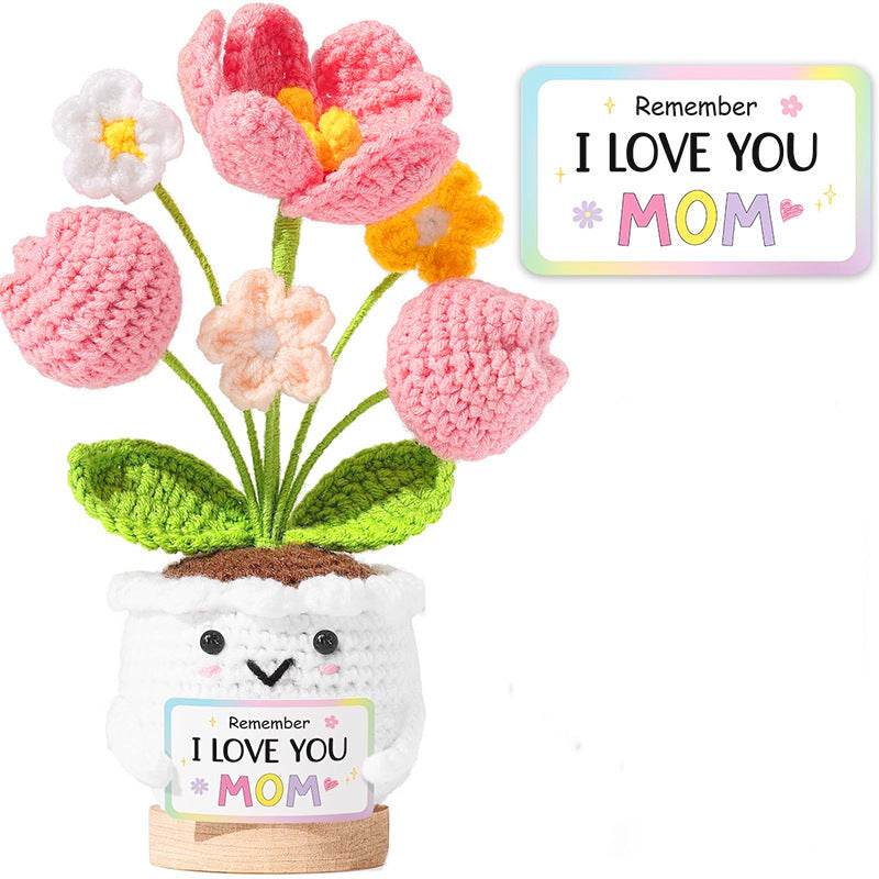 Handmade Crochet Flower Pot Positive Desk Decor