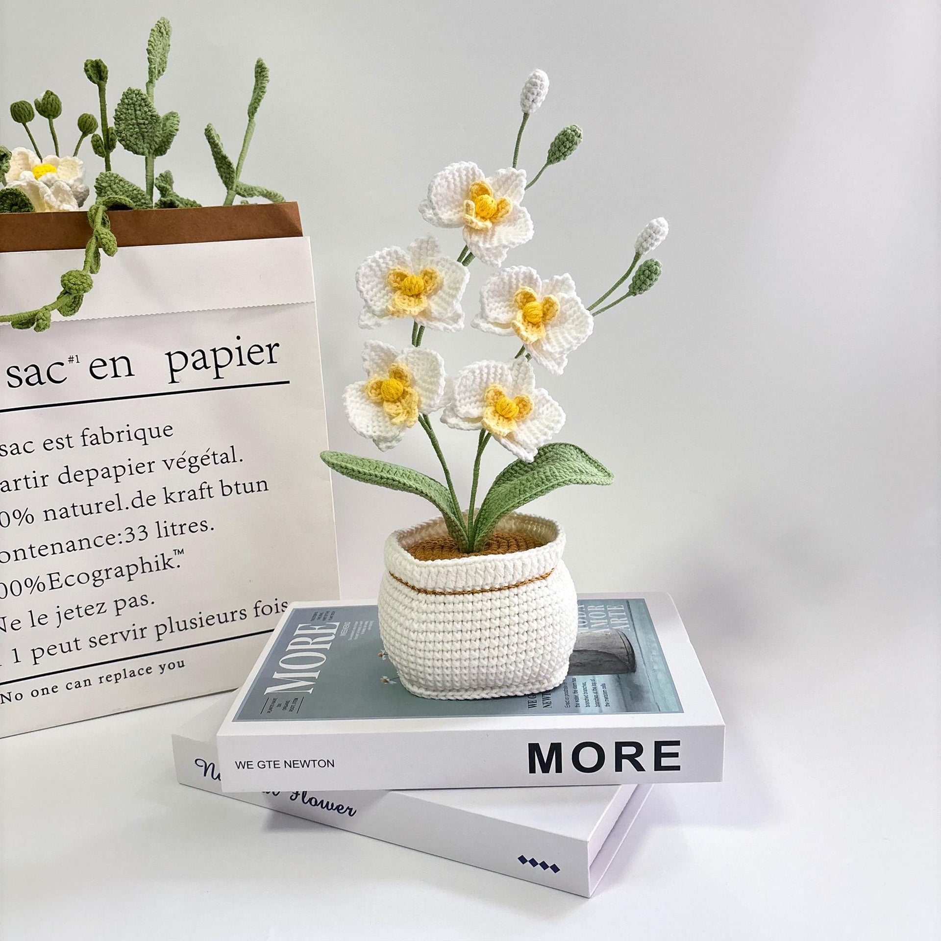Handcrafted Crochet Butterfly Orchid Potted Decor Accent