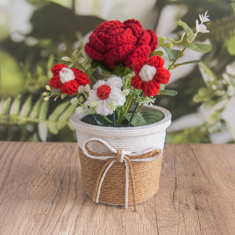 Crochet Sunflower Rose Pot Large Handmade Decor
