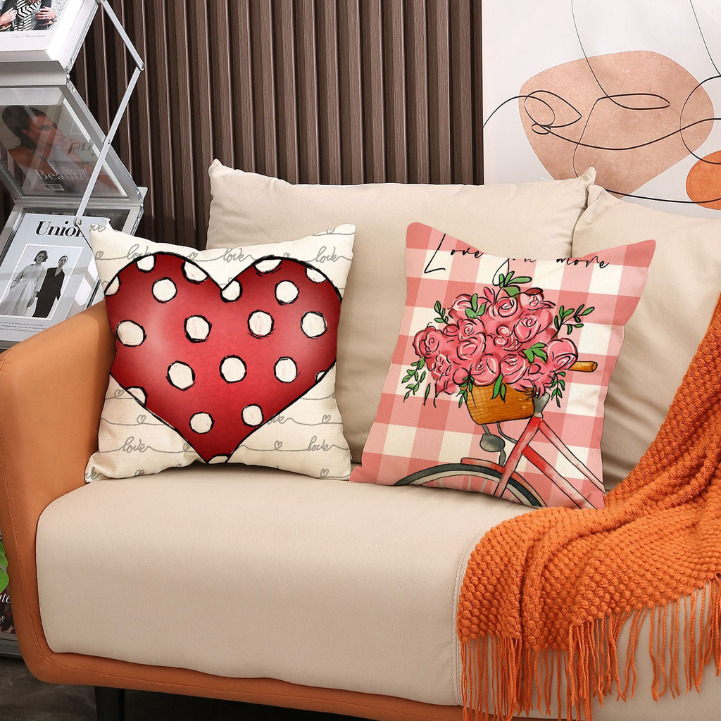 Valentine Heart Floral Linen Pillow Covers Romantic Home