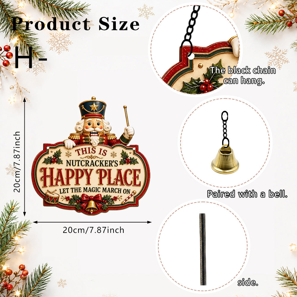 2D Printed Christmas Happy Place Wooden Door Sign Decor