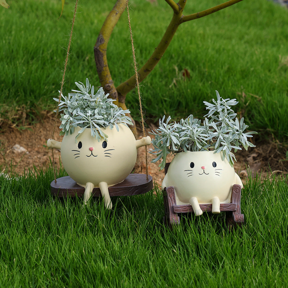 Whimsical Cat Planter Garden Decor Cute Outdoor Animal Flower Pot