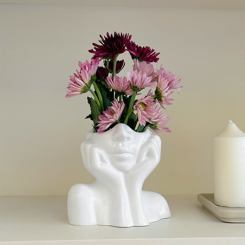 Modern Face-Shaped Ceramic Vase for Home Tabletop Decor