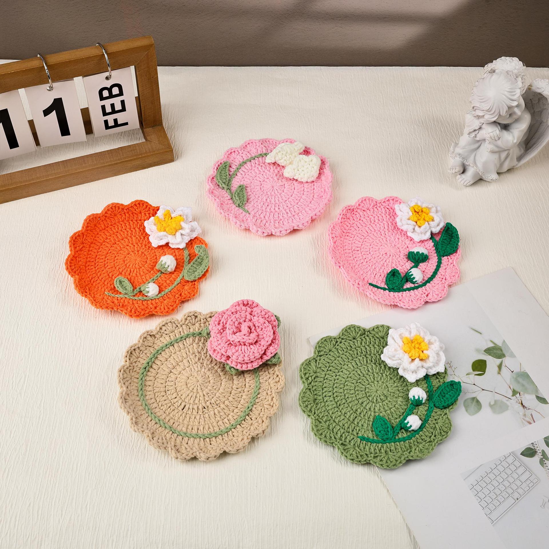 Crochet Flower Coaster Handmade Table Mat Floral Home Decor