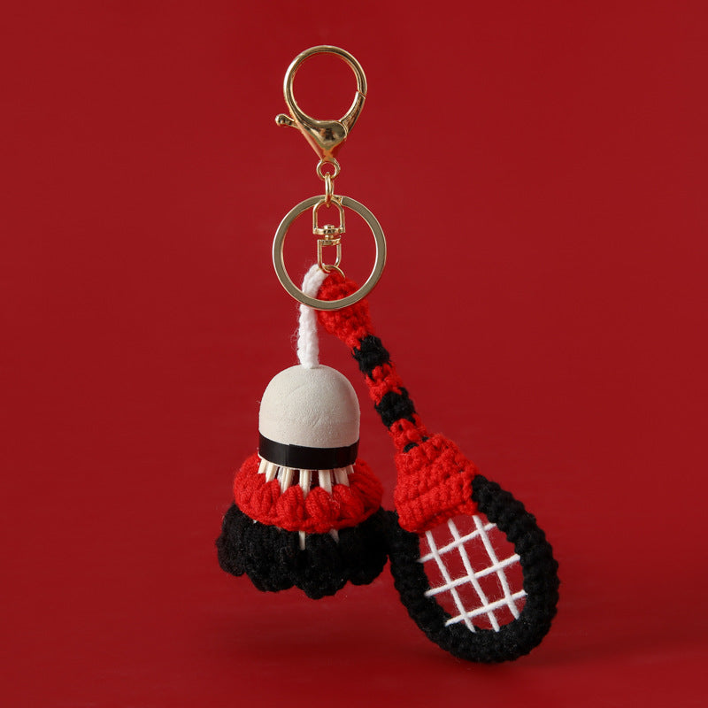 Crochet Badminton Racket Set Keychain Sporty Bag Charm