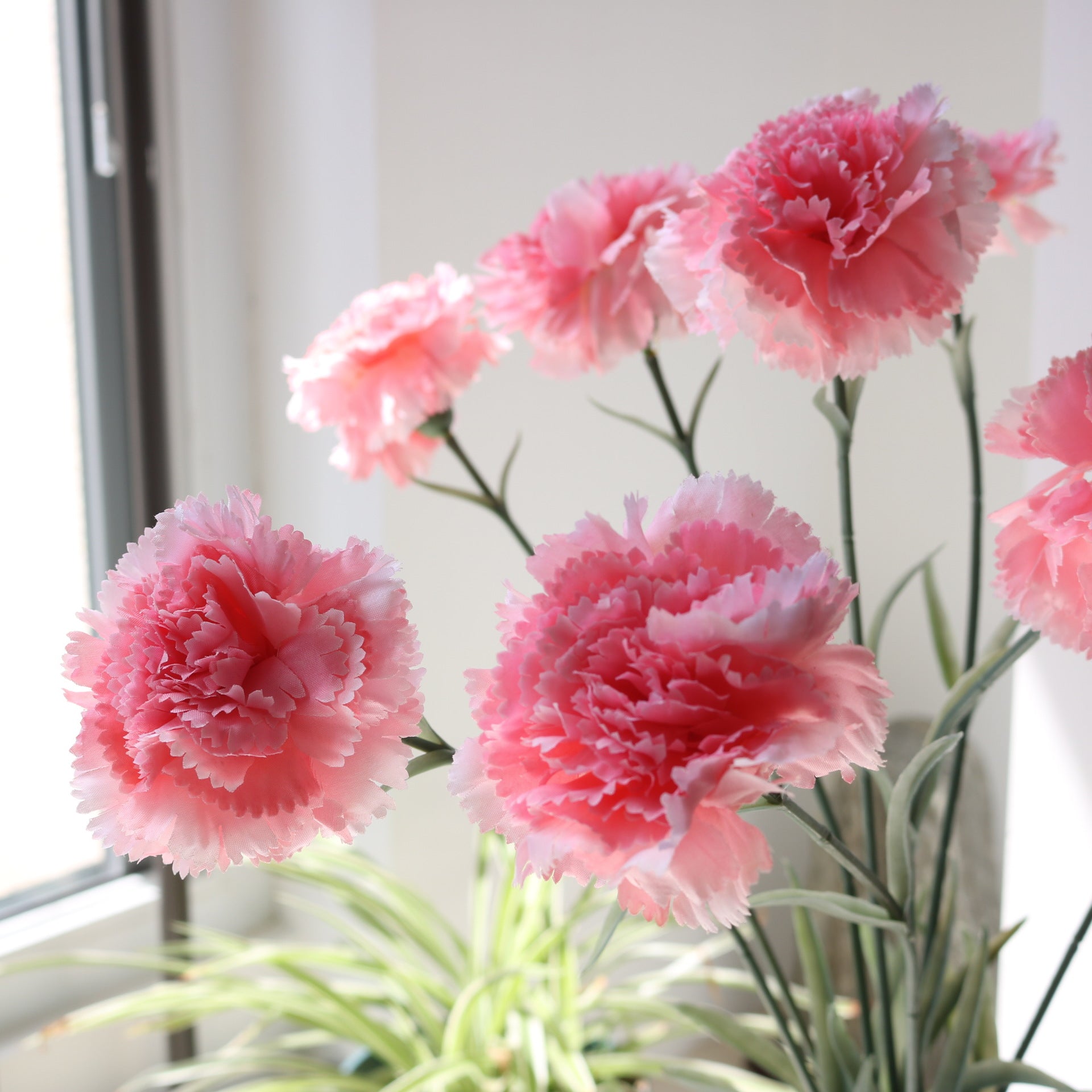 Valentine Long Stem Silk Carnations Faux Flower Bouquet