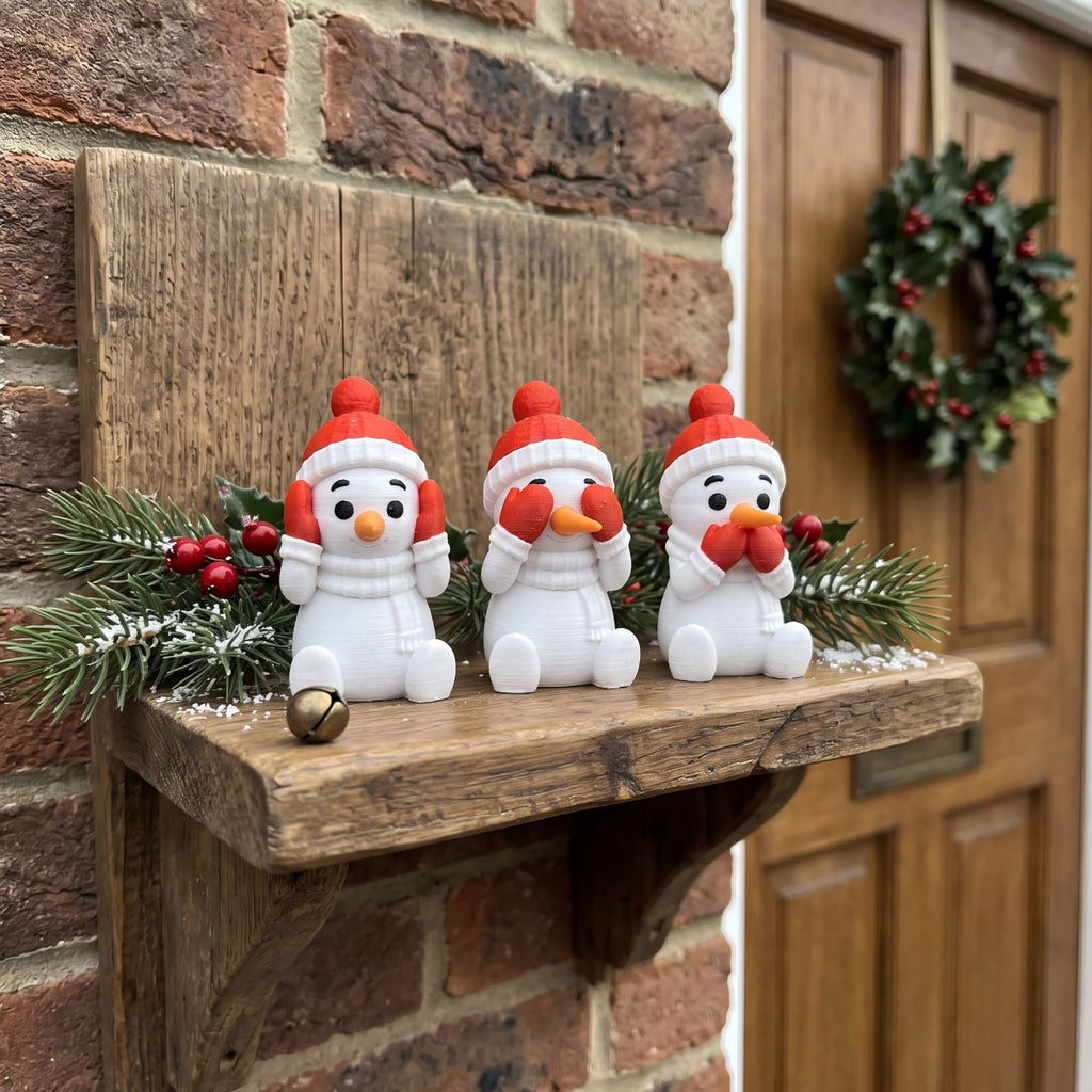 3D Printed Christmas Snowman Figurine Holiday Tabletop Decor Set
