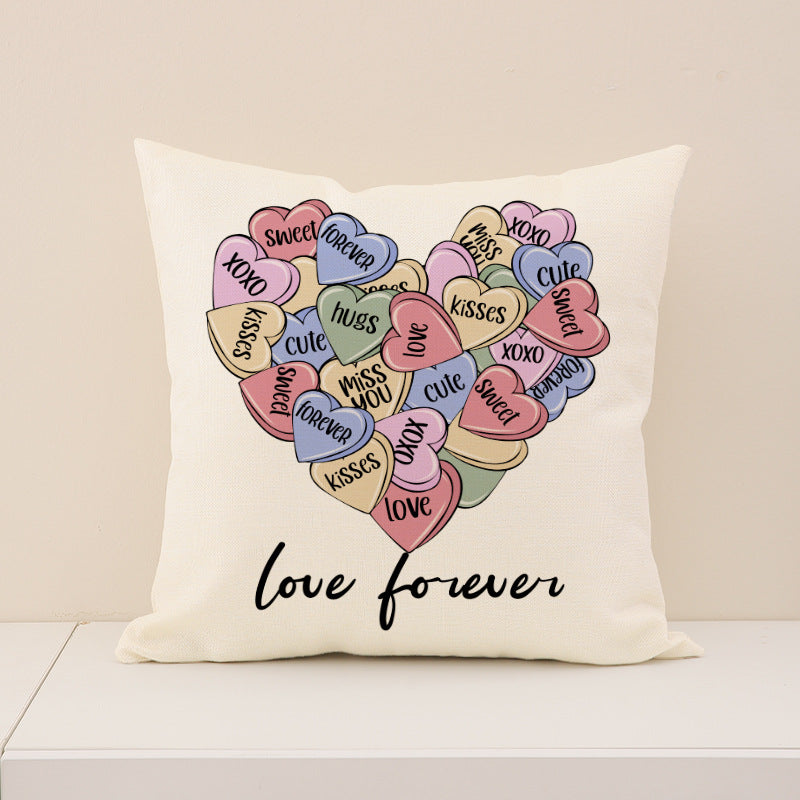 Valentine Candy Heart Throw Pillow Covers Decorative Cushion