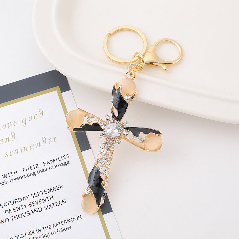Rhinestone Cross Keychain Metal Bag Charm Car Key Accessory