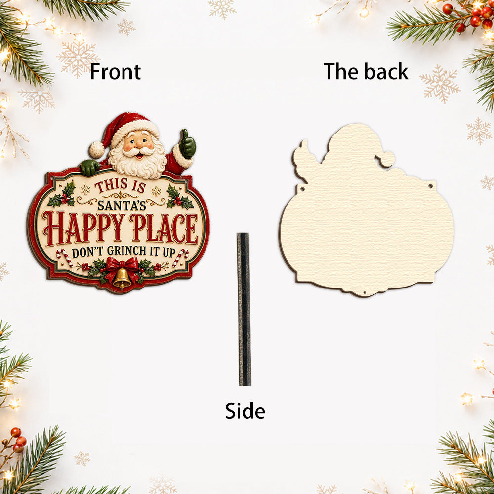 2D Printed Christmas Happy Place Wooden Door Sign Decor