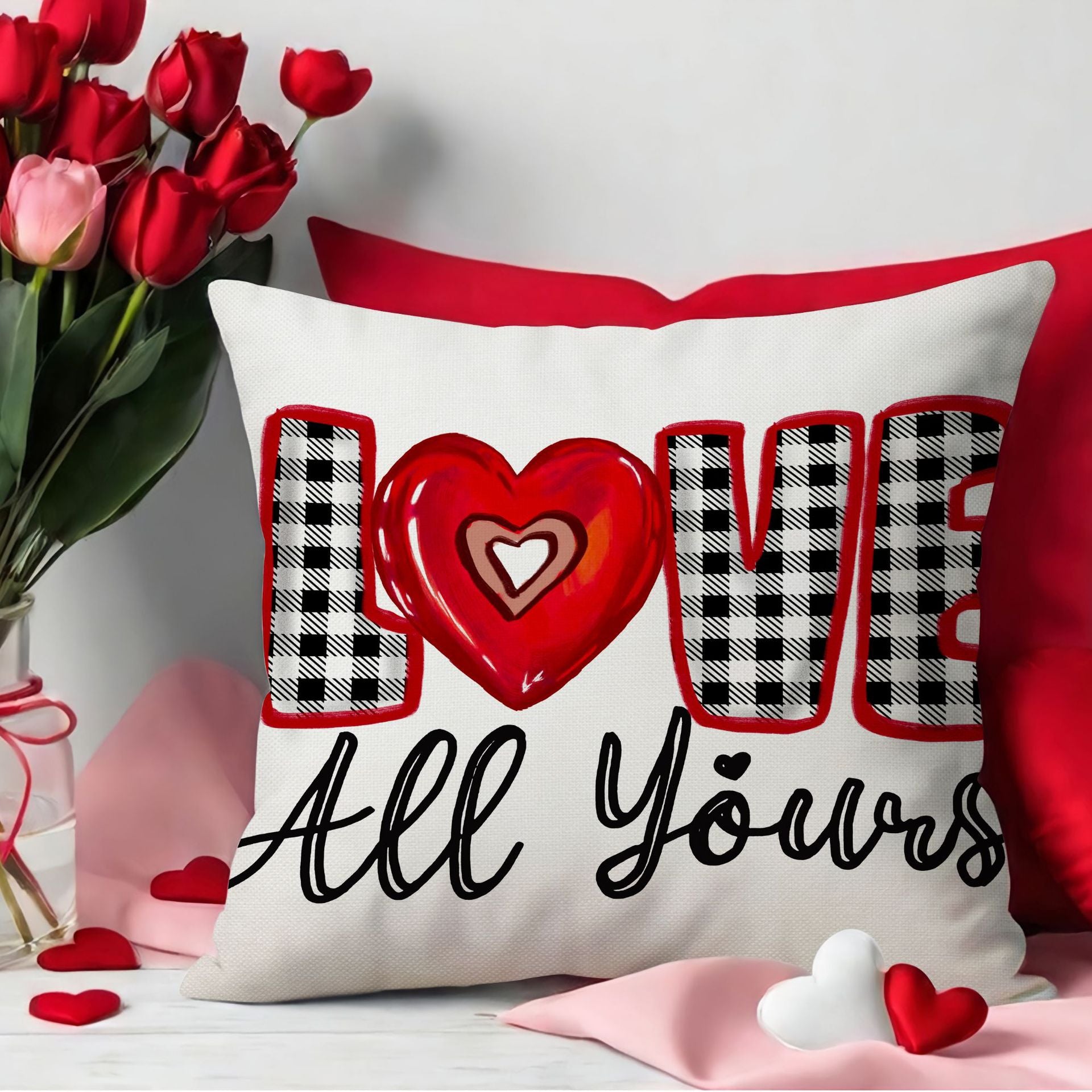 Valentine Linen Heart Throw Pillow Cover Romantic Sofa Decor