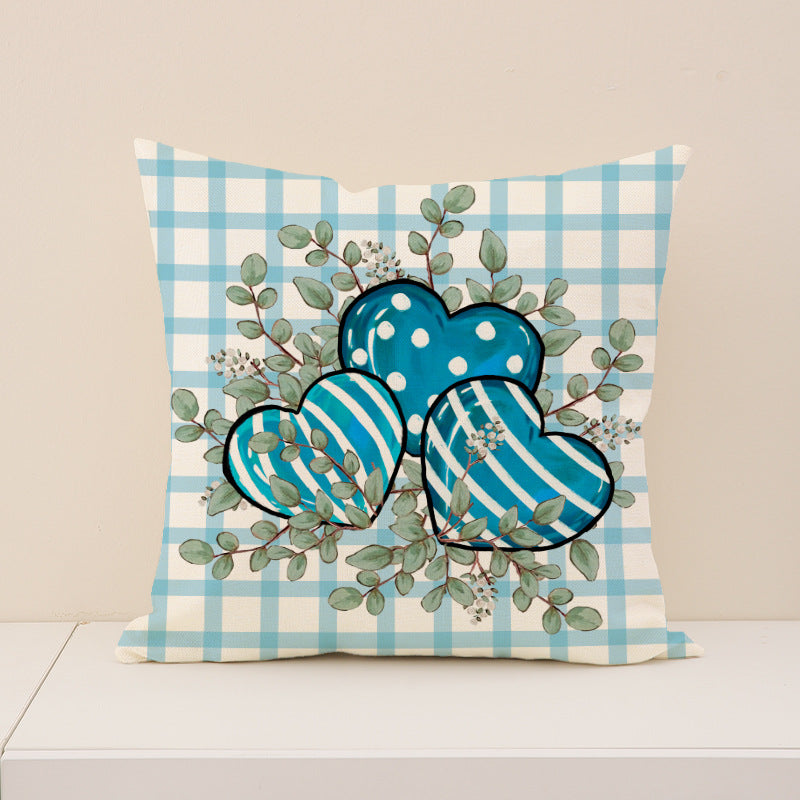 Blue Gingham Valentine Heart Pillow Covers for Home Decor