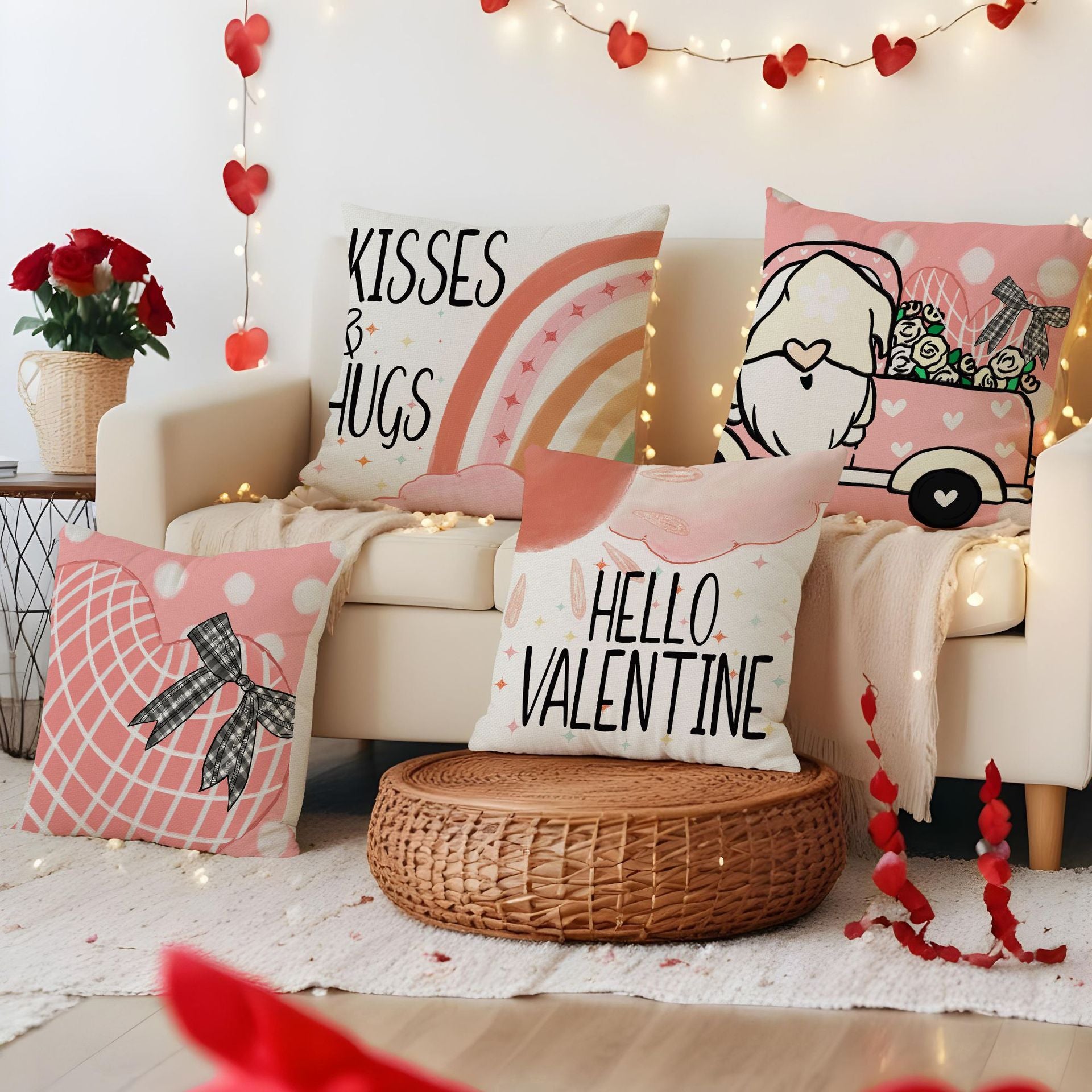 Valentine Pink Heart Throw Pillow Covers Cute Nordic Decor