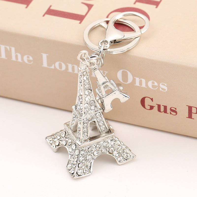 Rhinestone Eiffel Tower Keychain Metal Paris Charm Key Ring