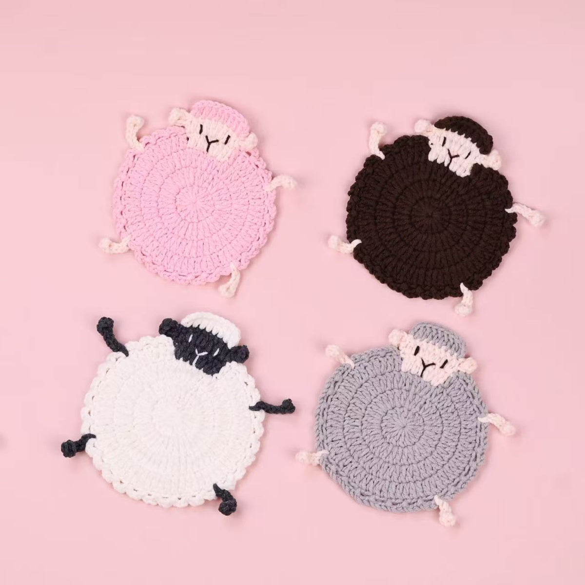 Handmade Crochet Sheep Coaster Wool Yarn Drink Mat