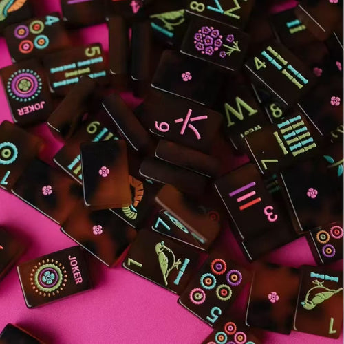 Acrylic Mahjong Tiles Tortoiseshell Pattern Classic Table Game Set