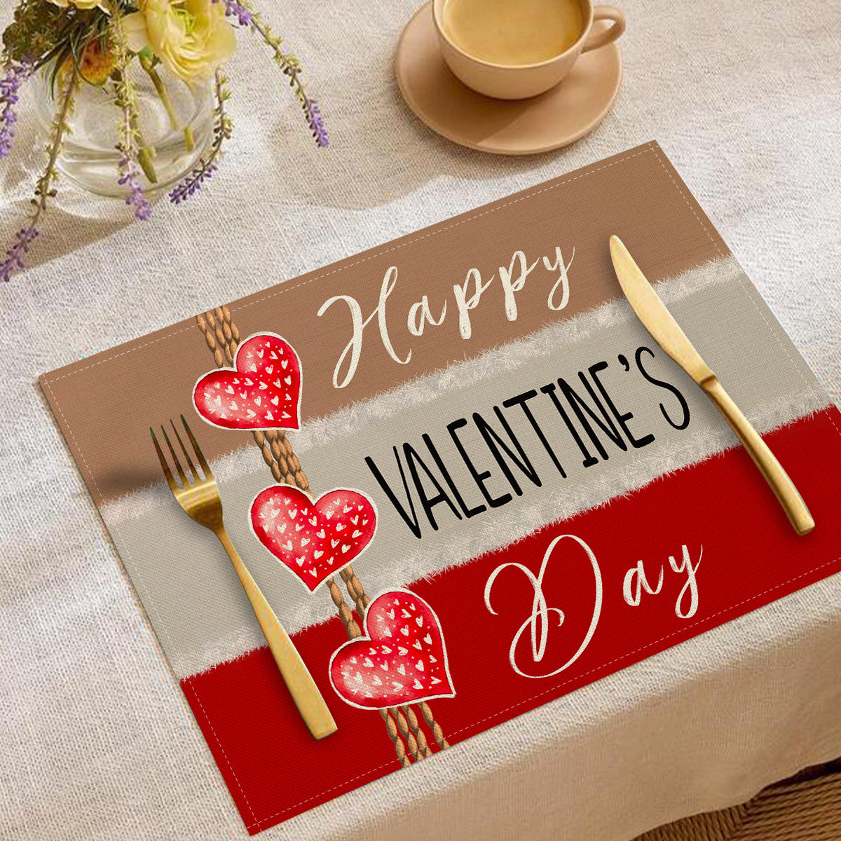Valentine’s Day Red Heart Linen Placemat Table Setting Decor