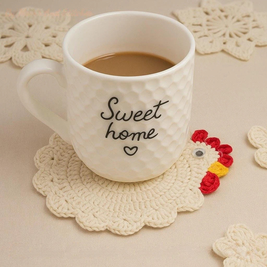 Handmade Crochet Chicken Coaster Placemat Table Decor