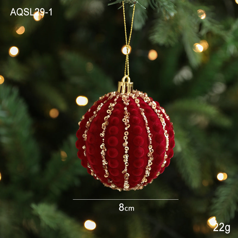 Burgundy Velvet Glitter Ball Christmas Tree Ornaments