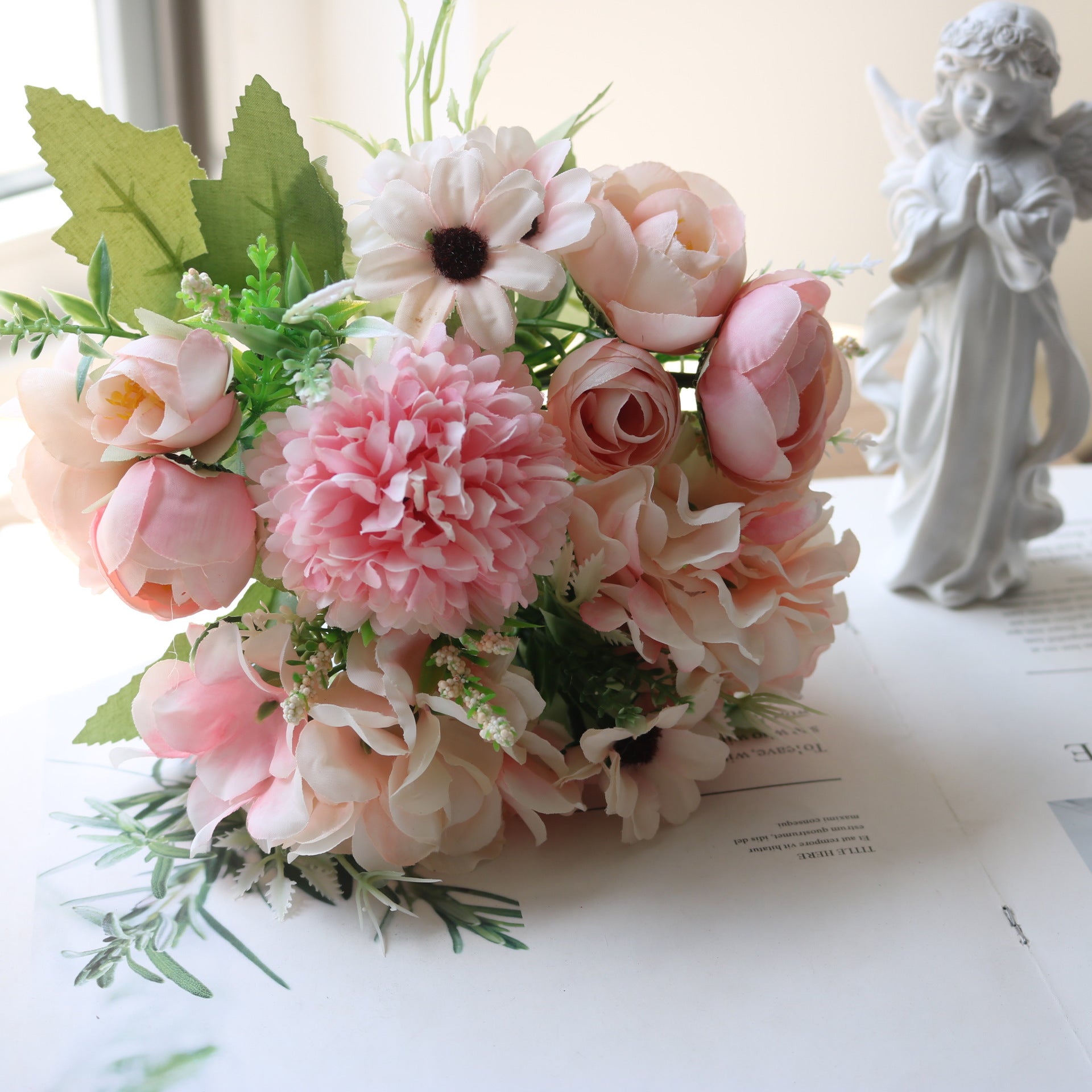 Valentine Nordic Faux Camellia Daisy Hydrangea Bouquet