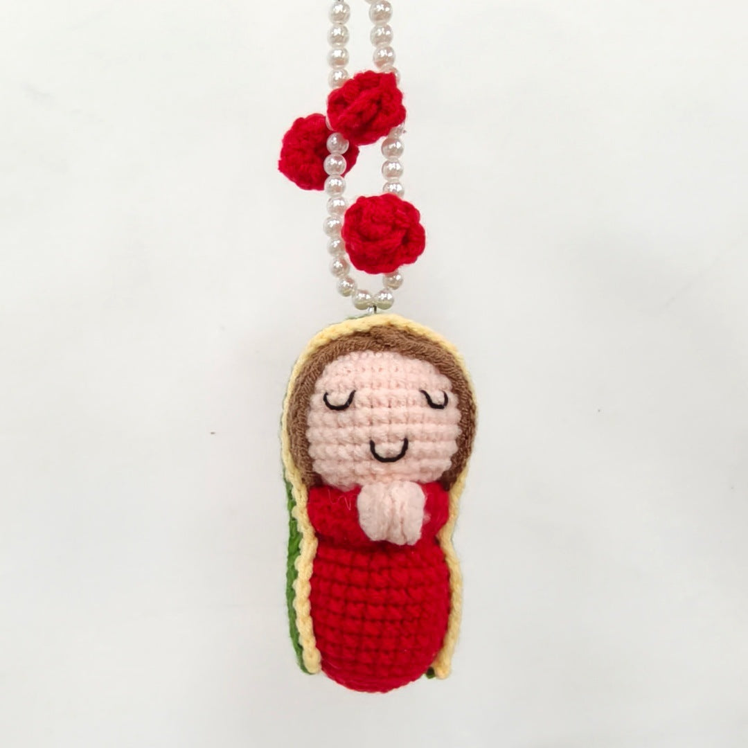 Handmade Crochet Doll Pendant Floral Keychain Charm