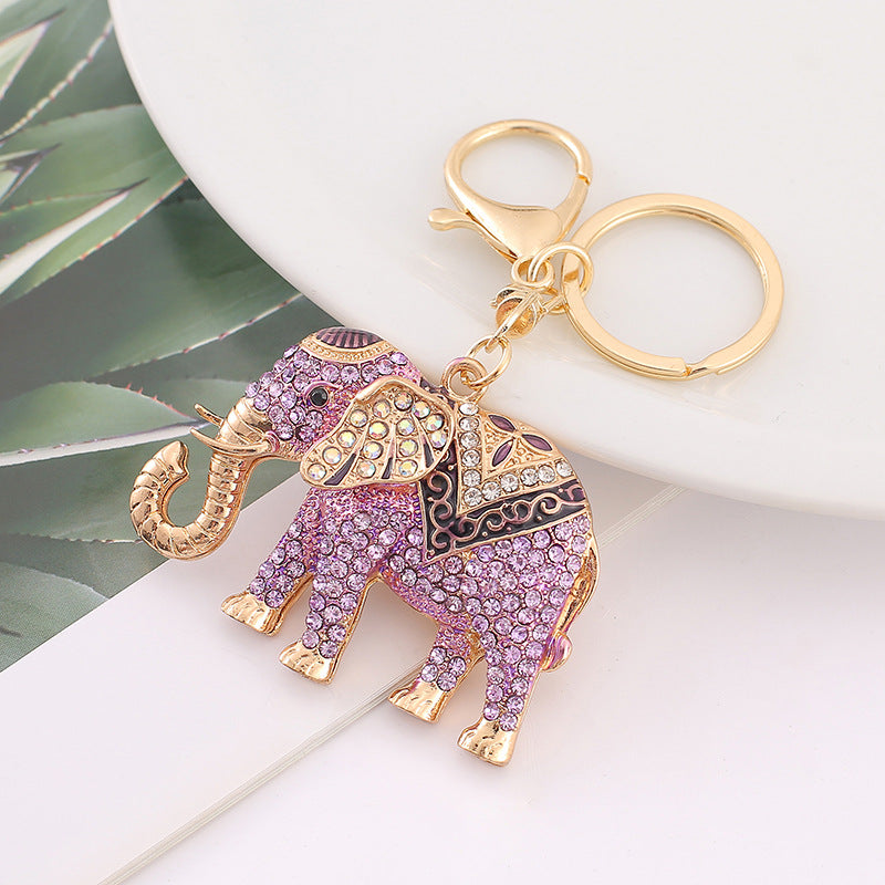 Crystal Elephant Keychain Sparkling Charm with Metal Ring