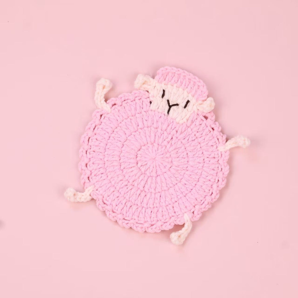 Handmade Crochet Sheep Coaster Wool Yarn Drink Mat