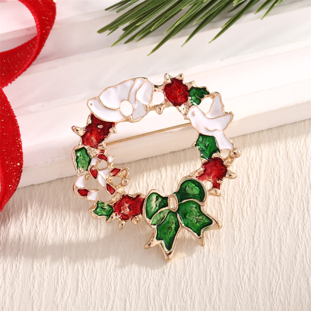 Christmas Alloy Wreath Brooch Holiday Tree Ornament