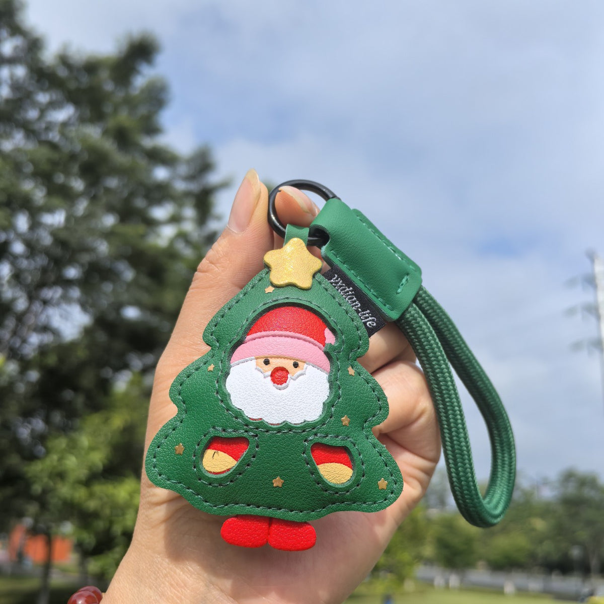 Christmas PU Leather Tree Stocking Charm Keychain